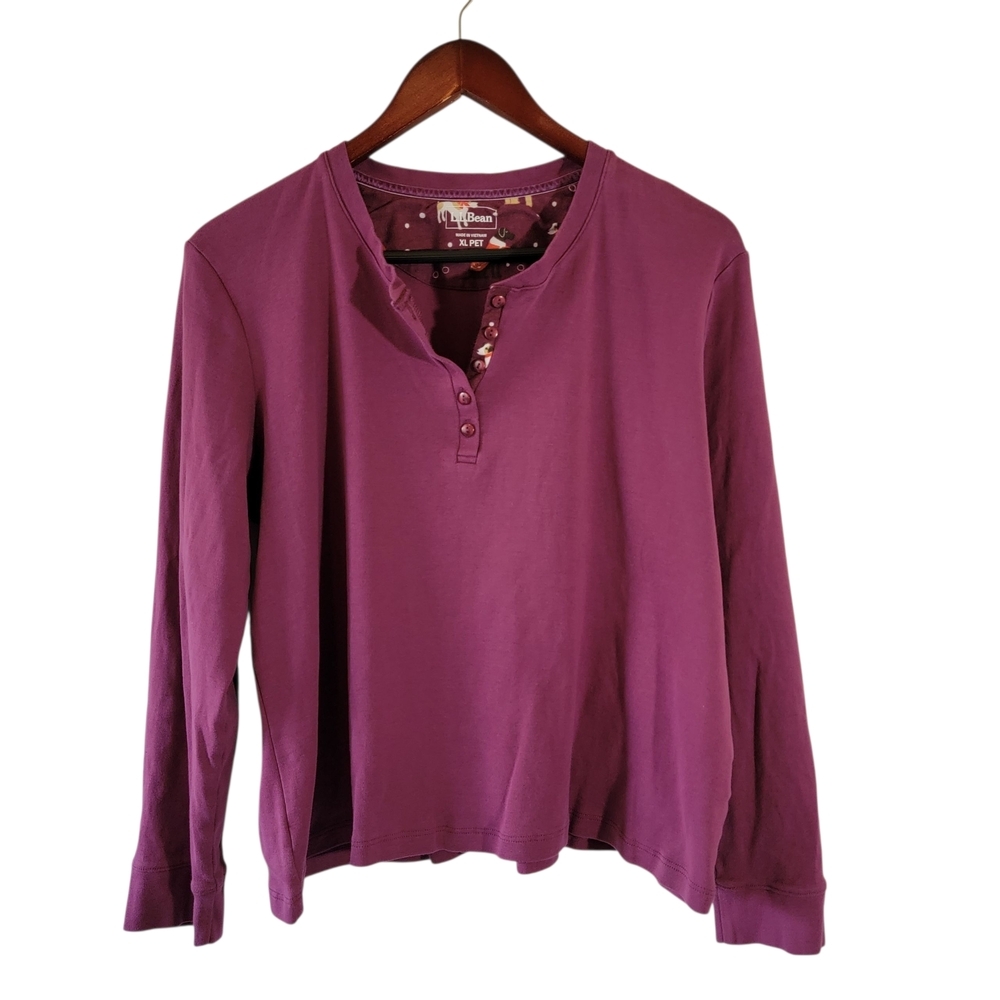 L.L. Bean XL Pet Maroon Henley Long Sleeve T-shirt Y2K Fall Casual Old Money Dog